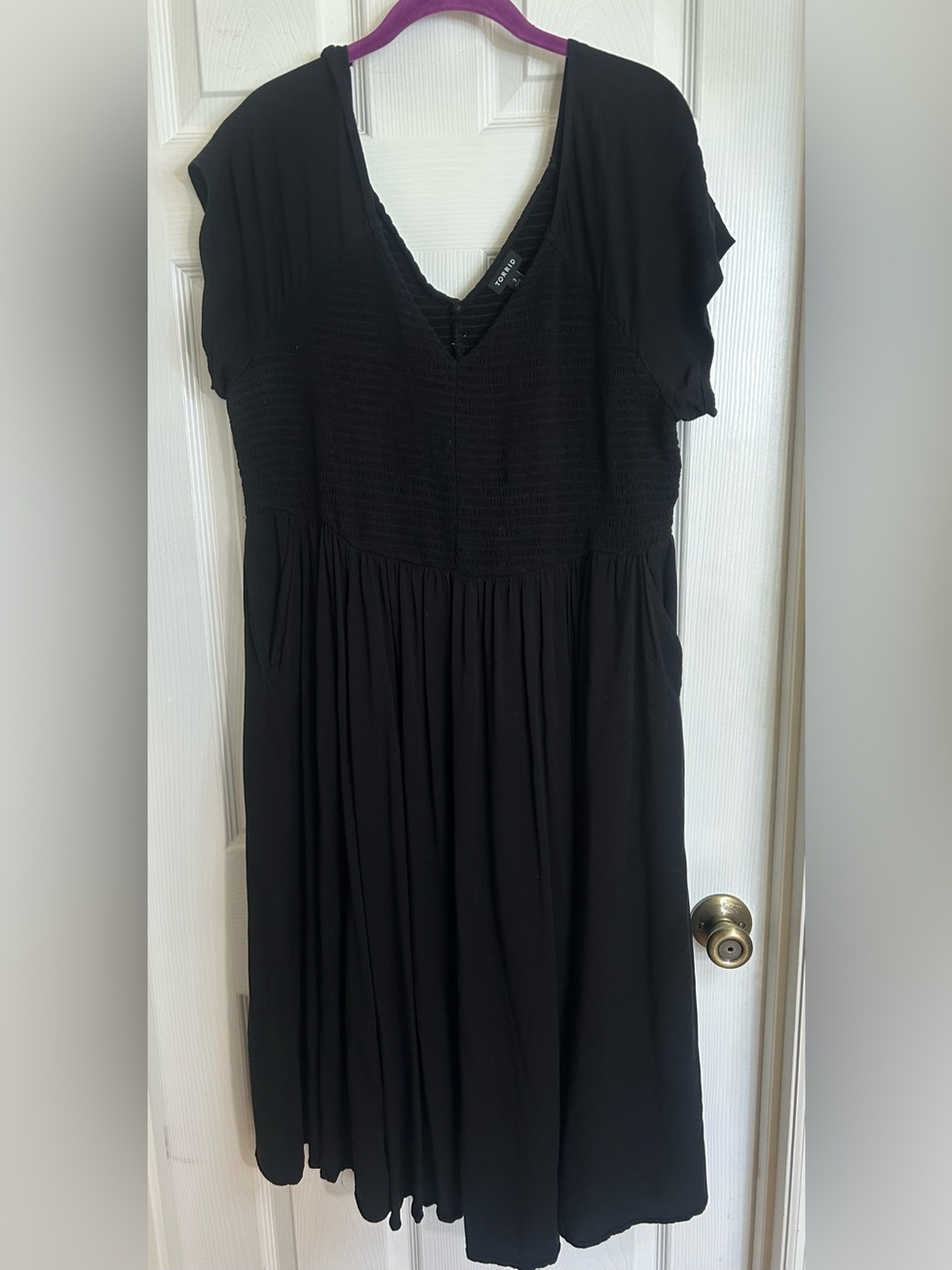 Torrid Black Smocked V-Neck Midi Dress 3X